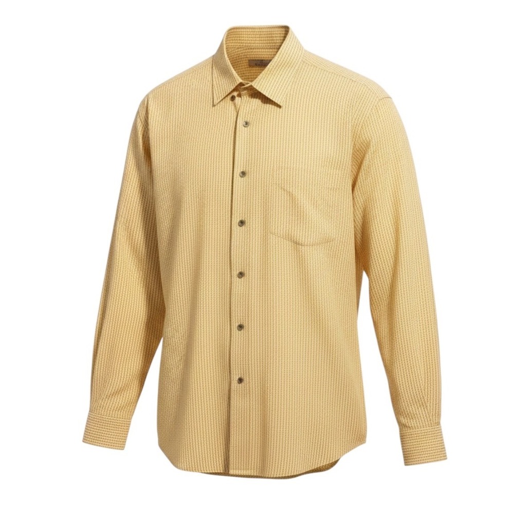 King Ranch Button Down Shirt Mens XL Yellow Gingham Cotton Western Long Sleeve